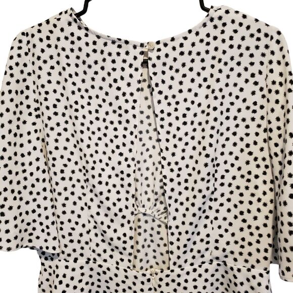 Topshop Black and White Polka Dot Cinch Waist Boho Wide Sleeves Size 8 - Picture 3 of 11